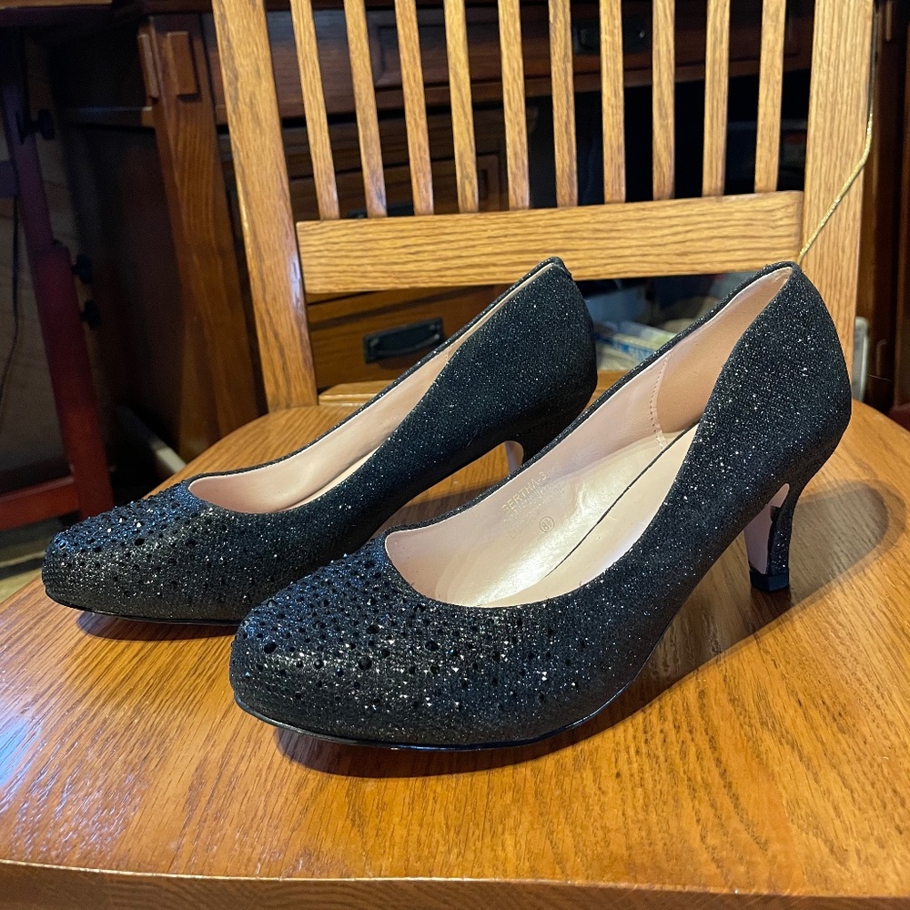 DeBlossom Black Glitter Heels - Size 8 1/2